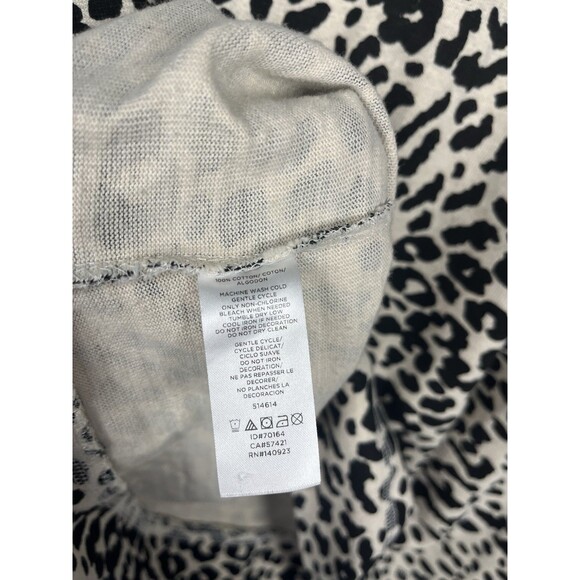 Neutral Leopard Sweatshirt Tee Short Sleeve Raglan Split Hem LOFT Large - Picture 5 of 9